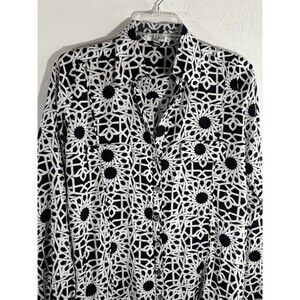Escada Black & White Elegant Romantic Geo Print XS Women’s Button, Tie Blouse